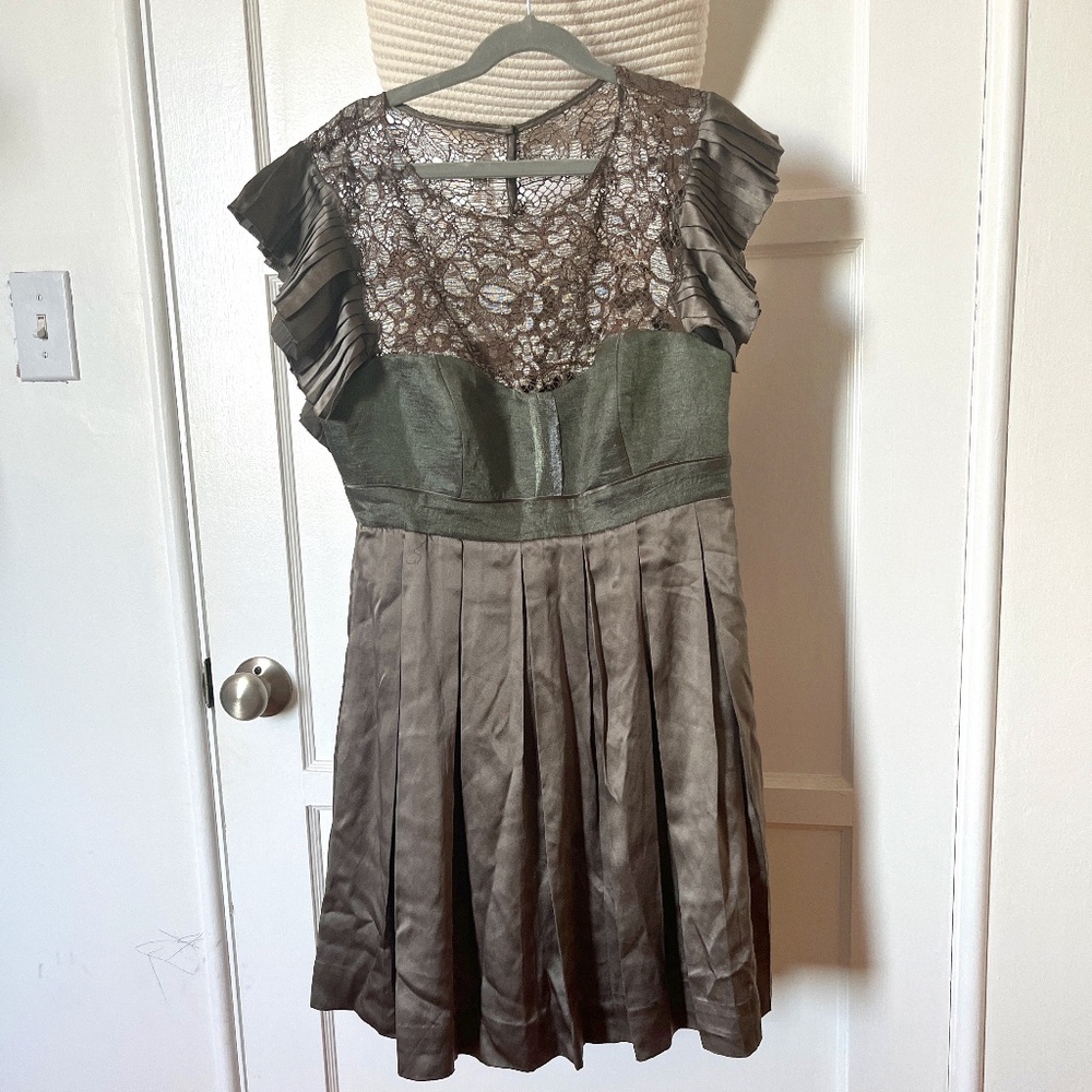 2000s Silk and lace mini cocktail dress - silver